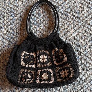 90s Black Crochet Accent Tote Bag